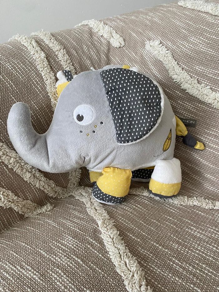 Peluche doudou 34cm Sauthon babyfan éléphant gris et jaune très bon état