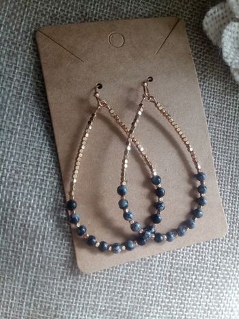 Boucles d oreilles perles obsidienne des neiges