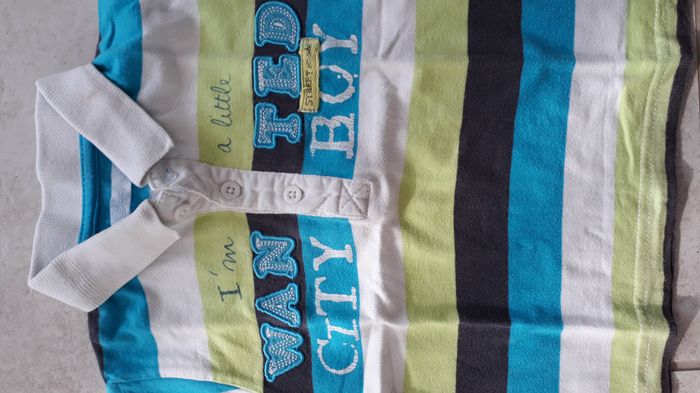 Polo rayé bleu, blanc, vert et gris - photo numéro 2