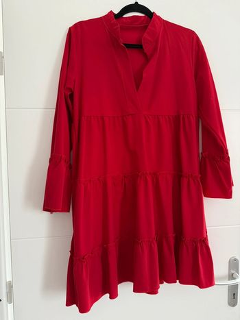 Robe manches longues fluide léger tunique rouge Kleid dress Vestido Vestito jurk jumpsuit femme