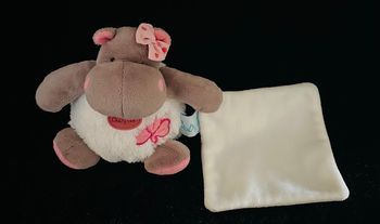 B5916❤️Doudou hippopotame blanc rose trèfle Babynat baby nat