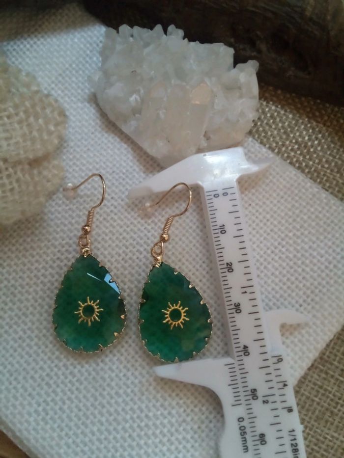 Boucles d'oreilles bohèmes vertes - photo numéro 3