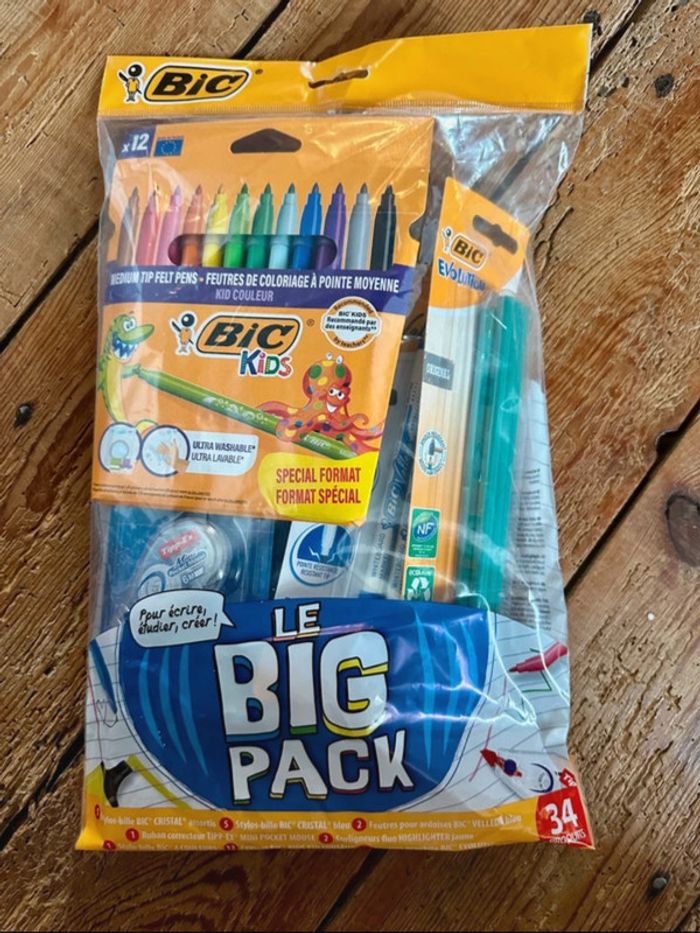 NEUF Lot fournitures scolaires liste rentrée Big Pack BIC 34 pièces feutres crayons