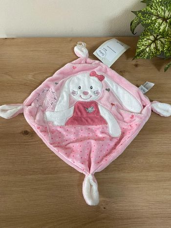 Doudou plat mouchoir lapin blanc rose cœur tex neuf