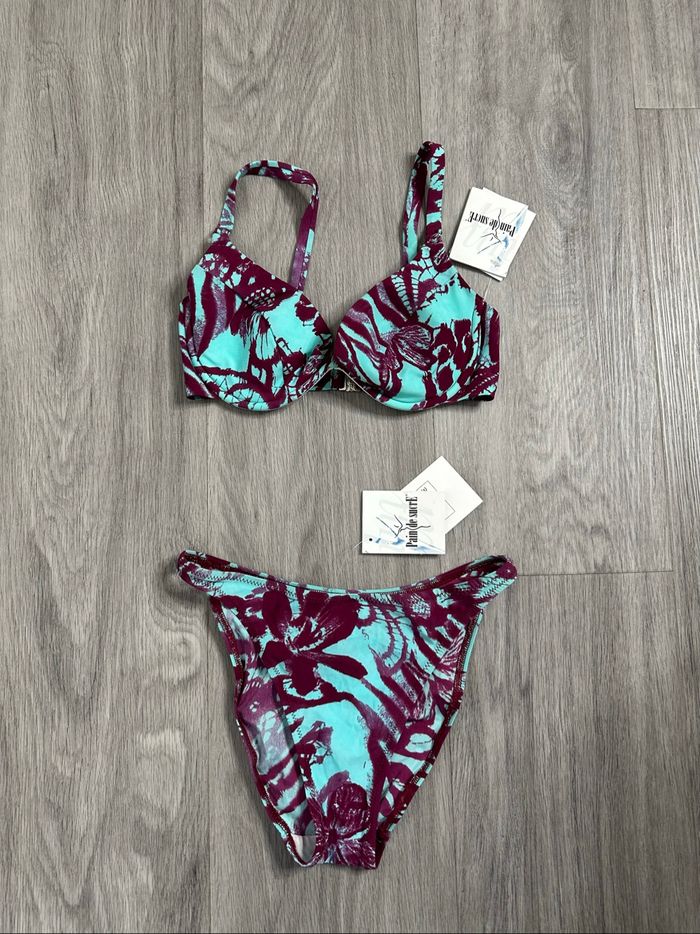 Maillot de bain deux pièces bleu turquoise et violet Pain de Sucre T36 S - photo numéro 2
