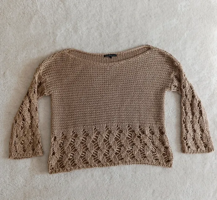 Pull beige naturel La mode est à vous T1 col rond large grandes mailles - photo numéro 4