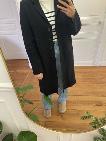 Manteau long noir femme en laine taille xl