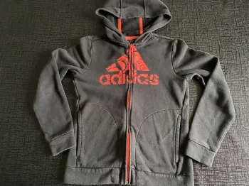 Veste Adidas fille noire logo corail État neuf Molleton doux & capuche