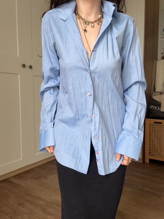 Chemise vintage texturé bleu ciel - photo numéro 2