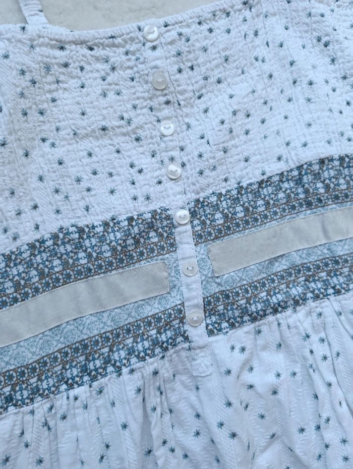 Robe longue d'été Kaffe 38 blanc fleuri bleu clair 100% coton champêtre - photo numéro 7