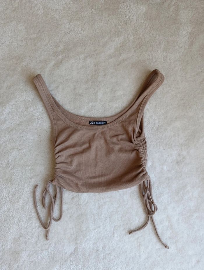 Croc top été Zara S beige froncé sur les côtes - photo numéro 4