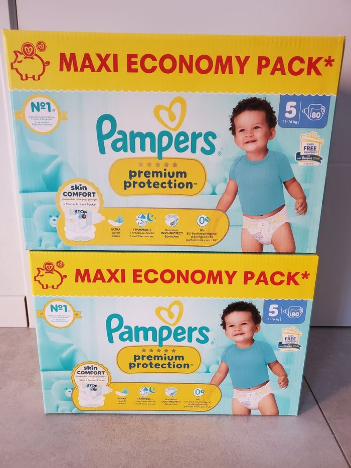 Lot de 2 cartons de couches pampers premium protection taille 5