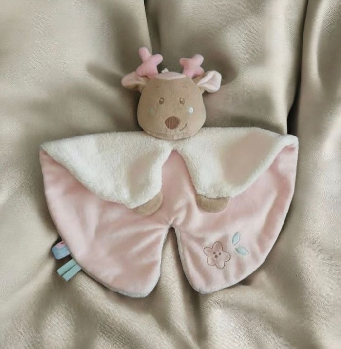 Doudou plat Renne Cerf Biche rose blanc marron SUCRE D’ORGE - photo numéro 2