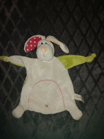 Doudou plat Lapin blanc et vert - My First Nici