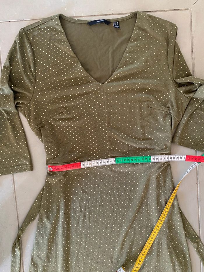 Robe Vero Moda vert kaki à pois dorés taille M - photo numéro 11