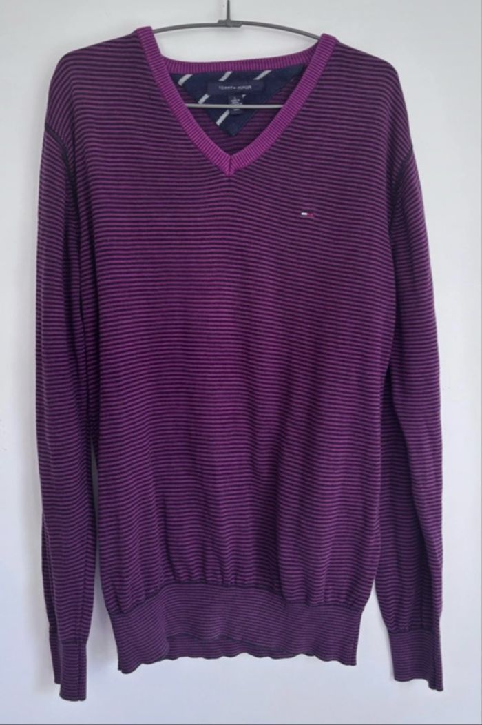 💜 Pull col en V homme Tommy Hilfiger Taille L - 100% coton