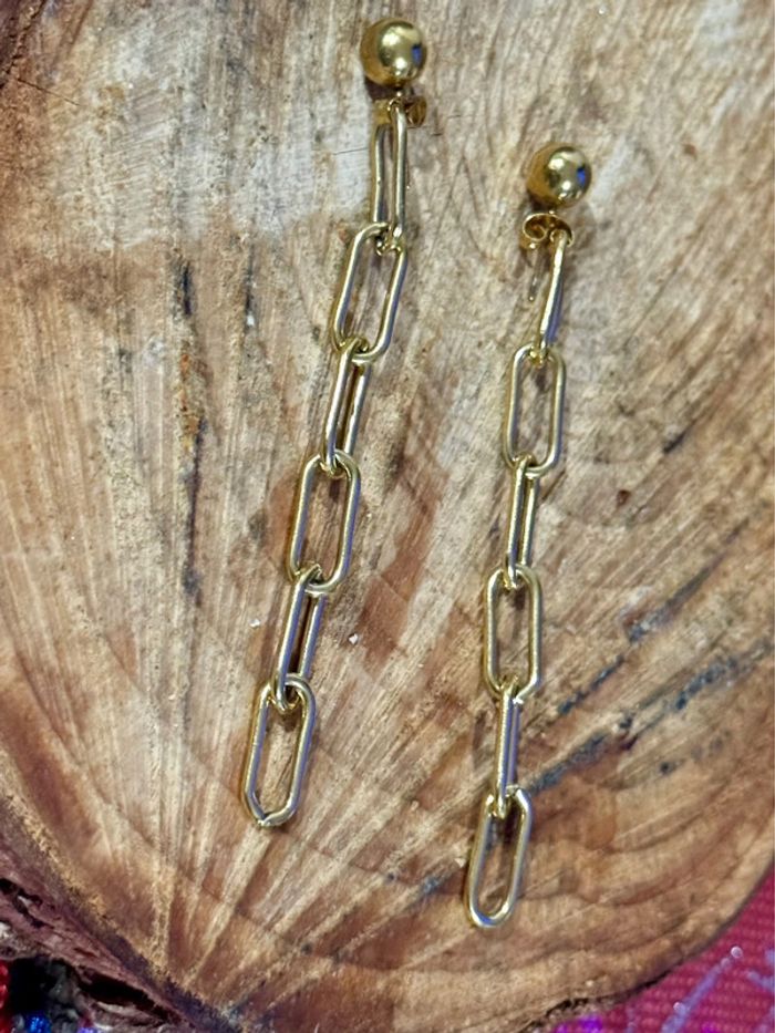 Boucles d’oreilles longues chaînes épaisse acier inoxydable or mile Mila