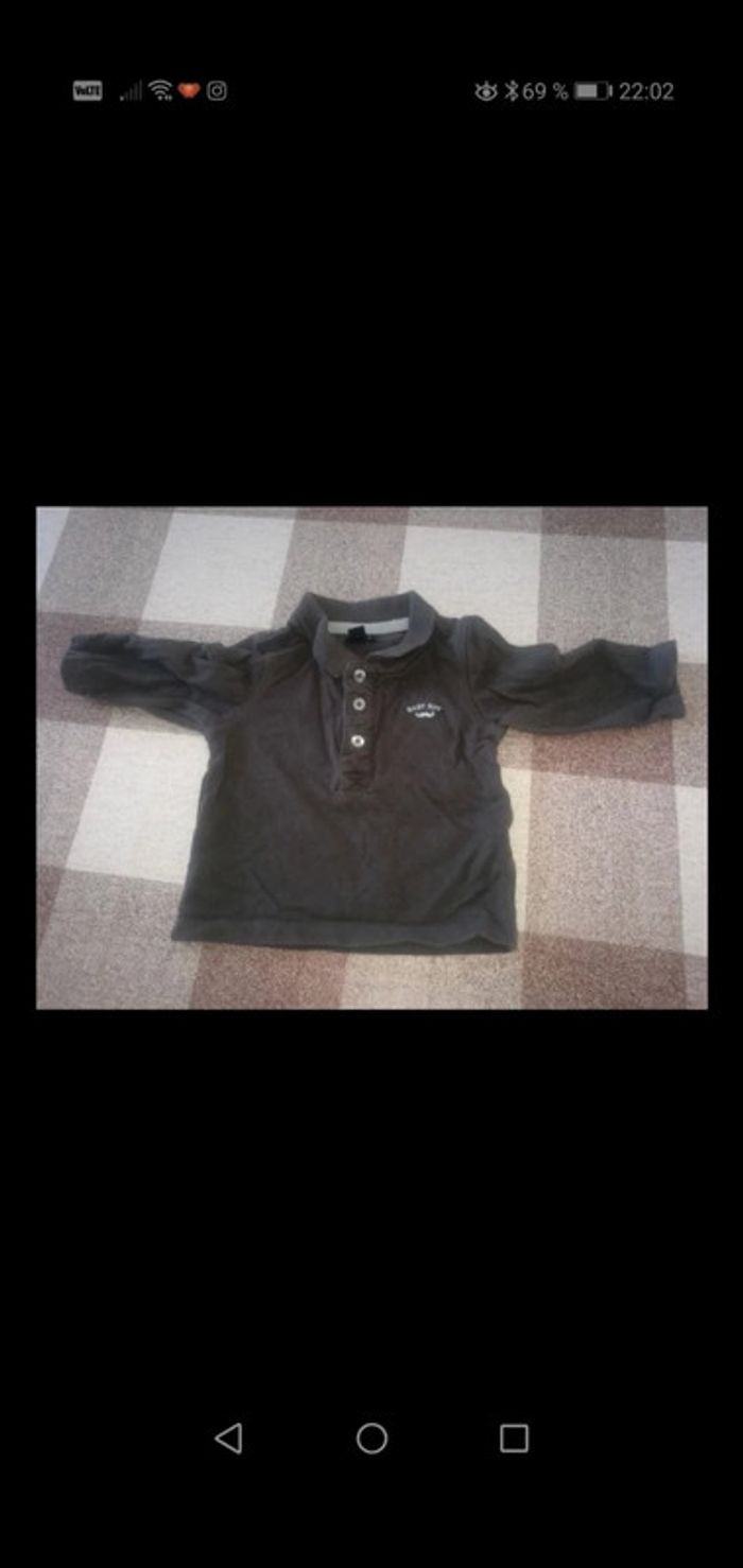 Polo Manches longues gris 9 mois Kiabi