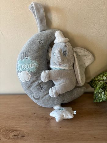 Doudou peluche lune Big dream éléphant Dumbo gris blanc musical Disney