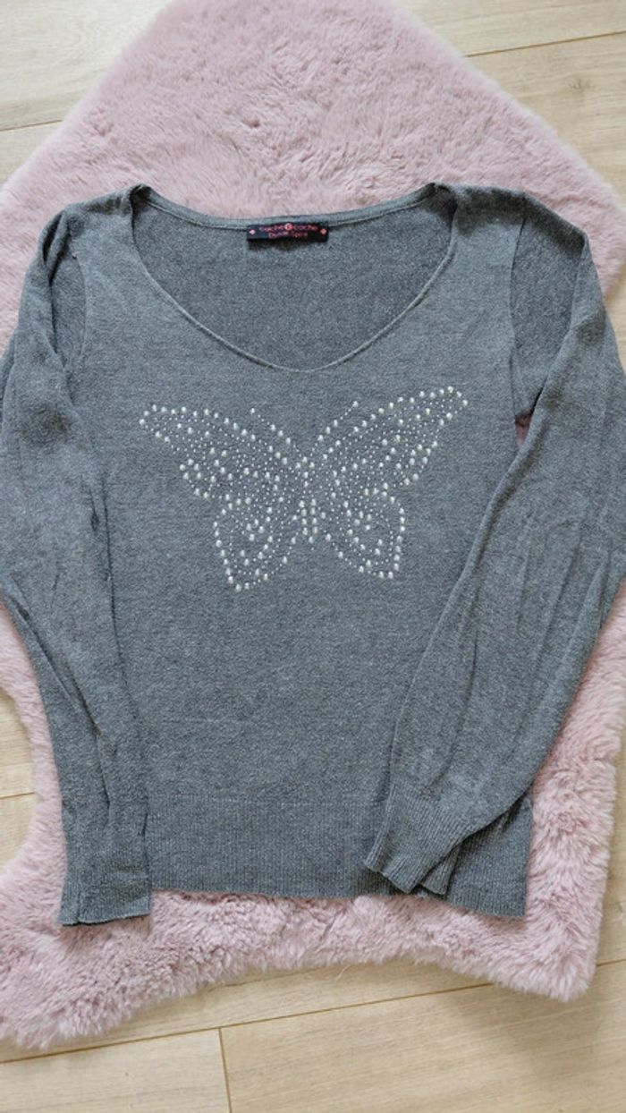 Pull papillon strass cache cache taille o