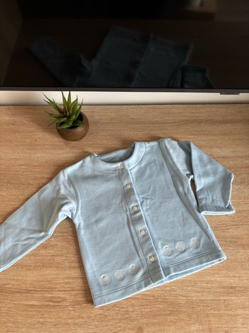 Veste à bouton polaire chaud bleu ciel broderie coquillage 24 mois cyrilus