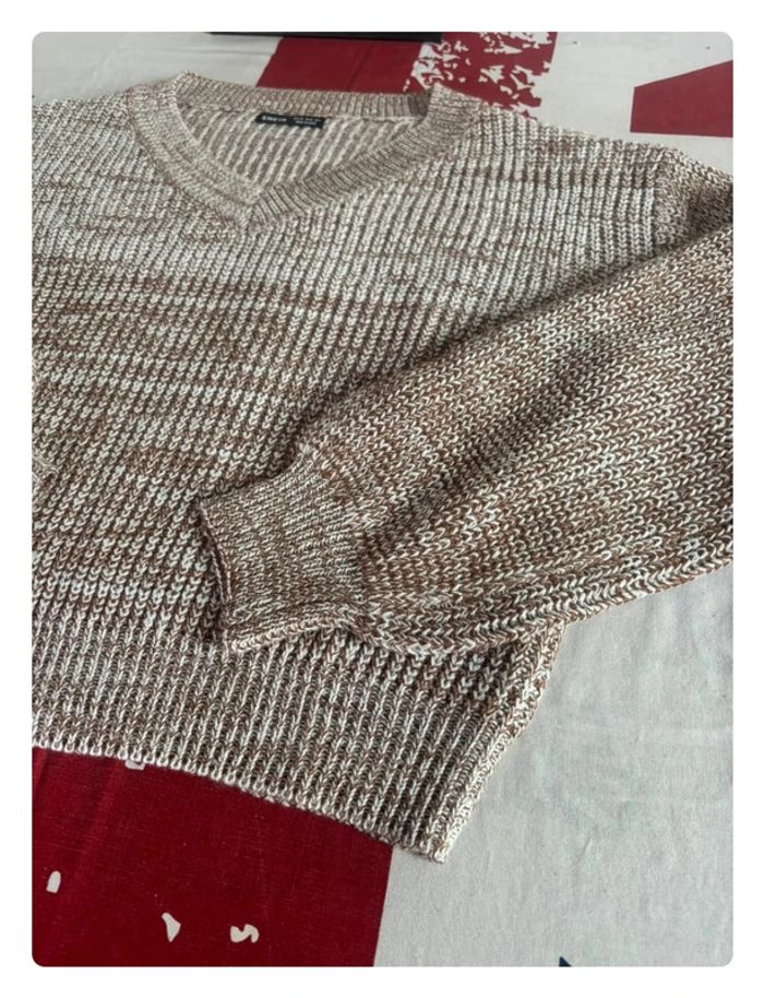Pull Col V Shein taille xs marron blanc - photo numéro 3
