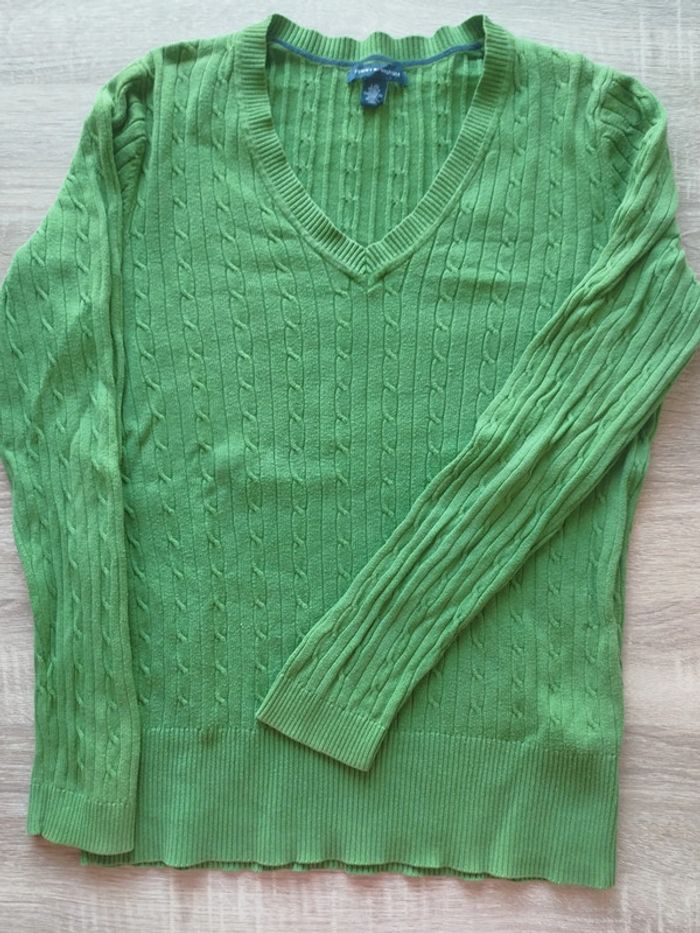 Pull fin vert col V torsadé | Tommy Hilfiger | L - photo numéro 3