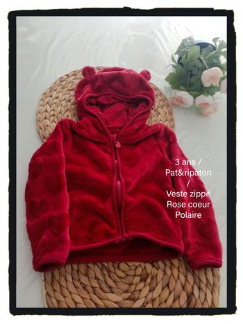 3 ans pat&ripaton veste zippé à capuche rose polaire "cœurs" autom hiver /Excellent état