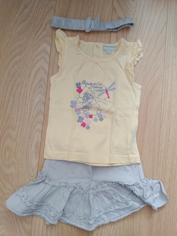 Ensemble Jupe jaune été fille + bandana mauve 24 mois