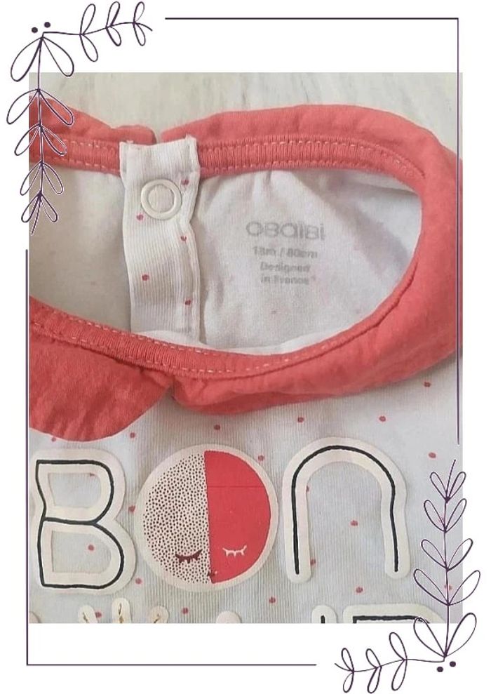 Tee shirt manches longues inscription Bonjour bébé fille 80 cm - photo numéro 3