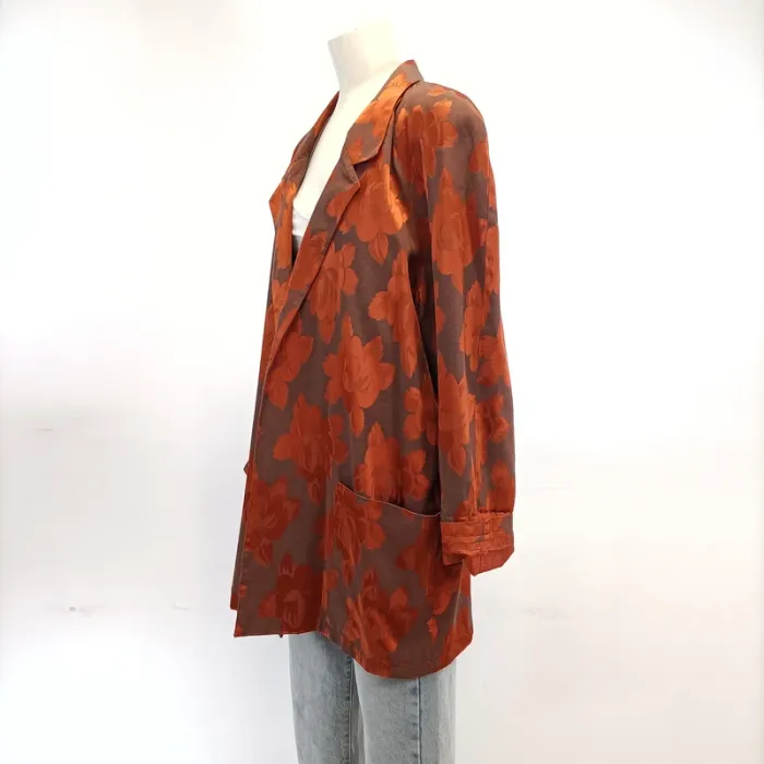 Blazer Charmy Couture vintage sur-mesure marron orange à fleurs - 42/44 oversized - photo numéro 3