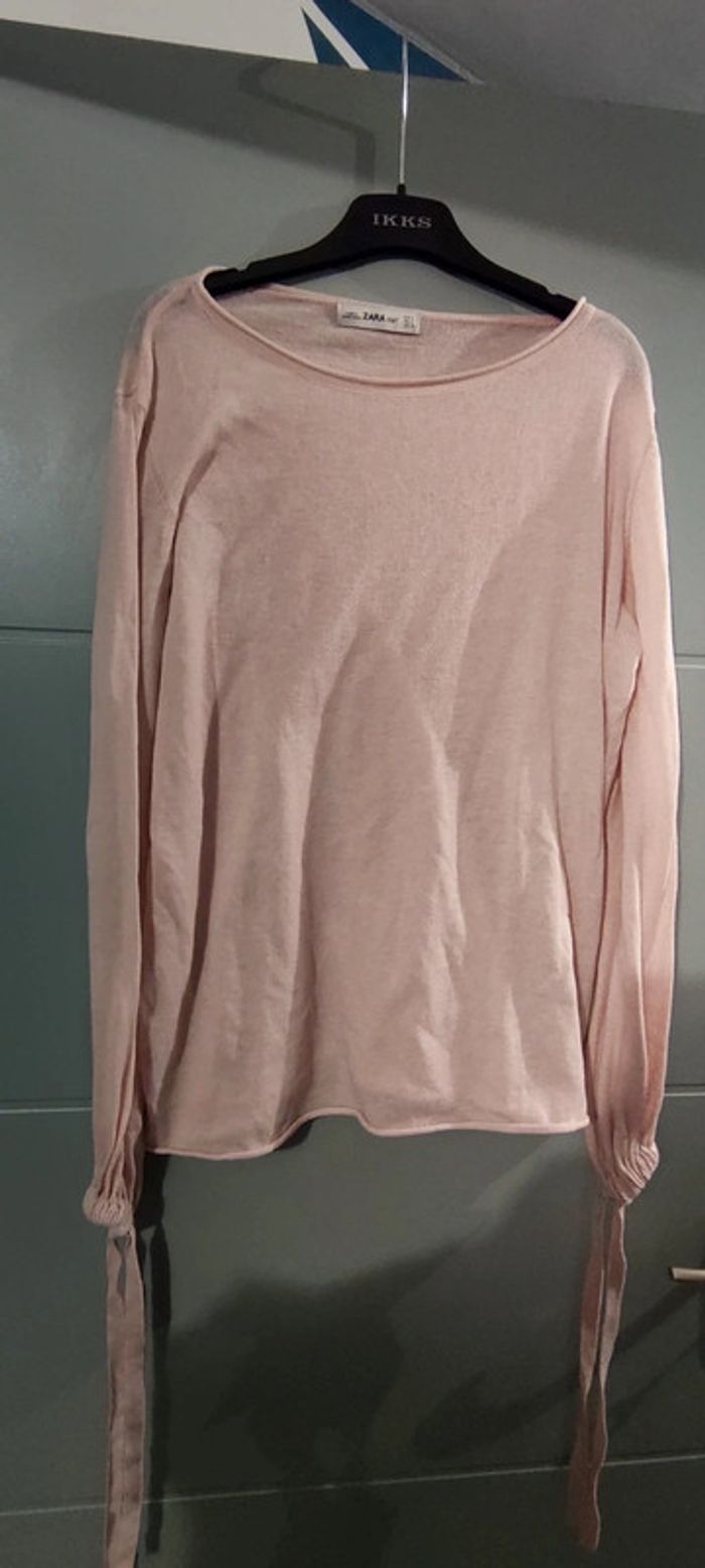 Pull léger rose Zara Knit manches longues à noeuds