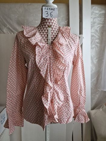 Chemise, rose à pois blanc &rose foncé, en coton& elasthanne, en très très bon état, longueur 58cm,
