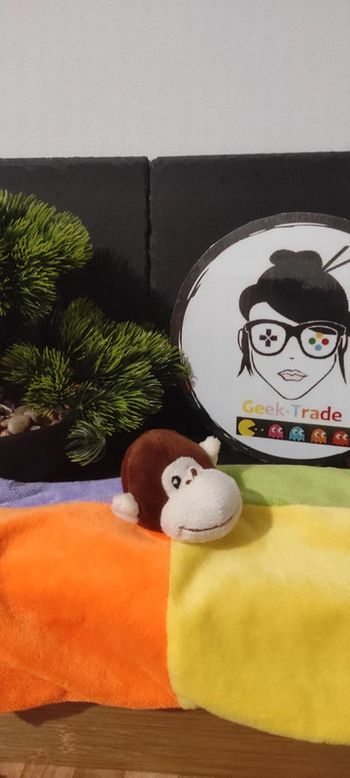 doudou singe carré zeeman marron vert jaune orange violet rose