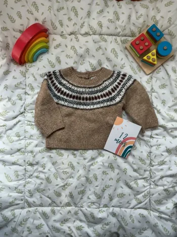 pull chaud beige à motifs 12 mois bout'chou