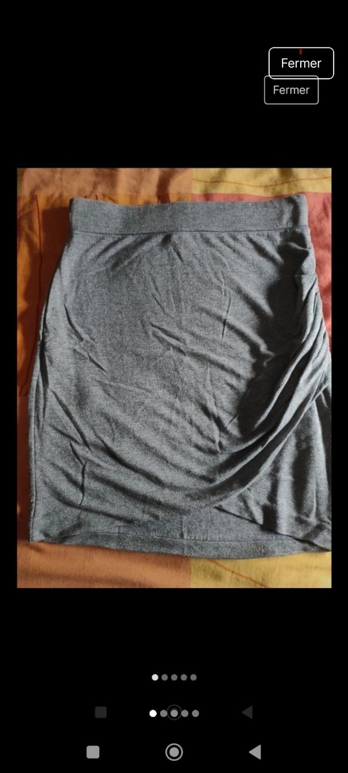 Jupe gris argentée taille élastique Camaïeu