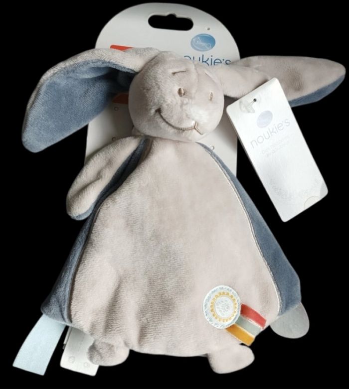 ❤️B1021 Doudou Plat mouchoir NOUKIE'S Noukies Lapin WAPI Bleu Gris Beige Coeur - photo numéro 2