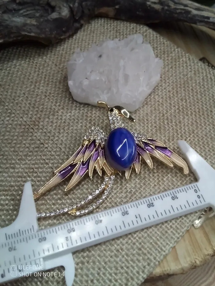 Broche oiseau phoenix avec pierre naturelle d'agate violette - photo numéro 2