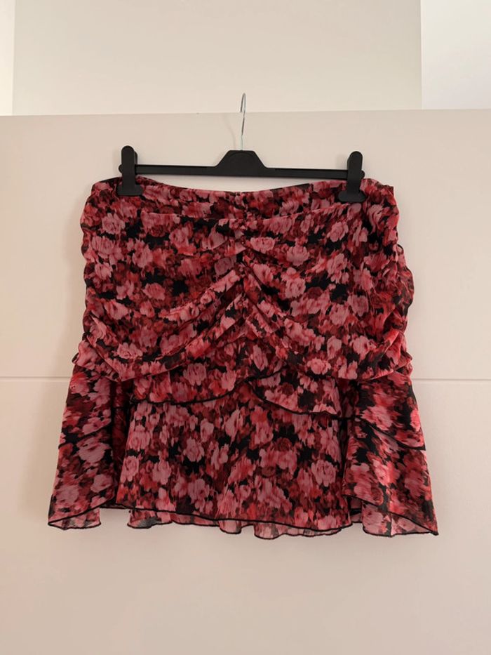Jupe volant Saia rock Skirt falda Gonna Rok noir rose rouge donna femme woman mujer dress été fleuri