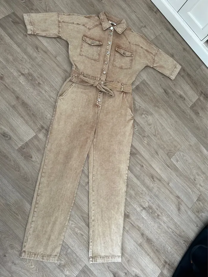 Ciminy combinaison oversize jeans  Beige crème taille S - photo numéro 4
