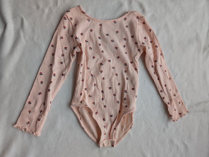 Body côtelé rose motif petites fleurs - 4A - Tape à l'Oeil