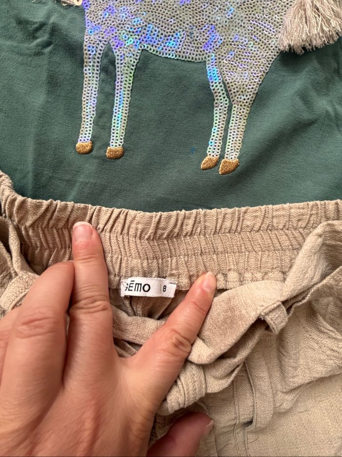 Ensemble t-shirt licorne kaki et short beige 8/10 ans - photo numéro 4