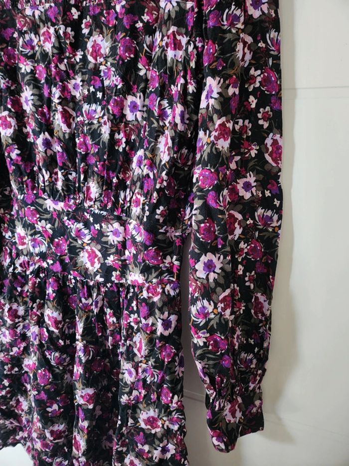 Robe patineuse manches longues smocks fleurs violet Kiabi