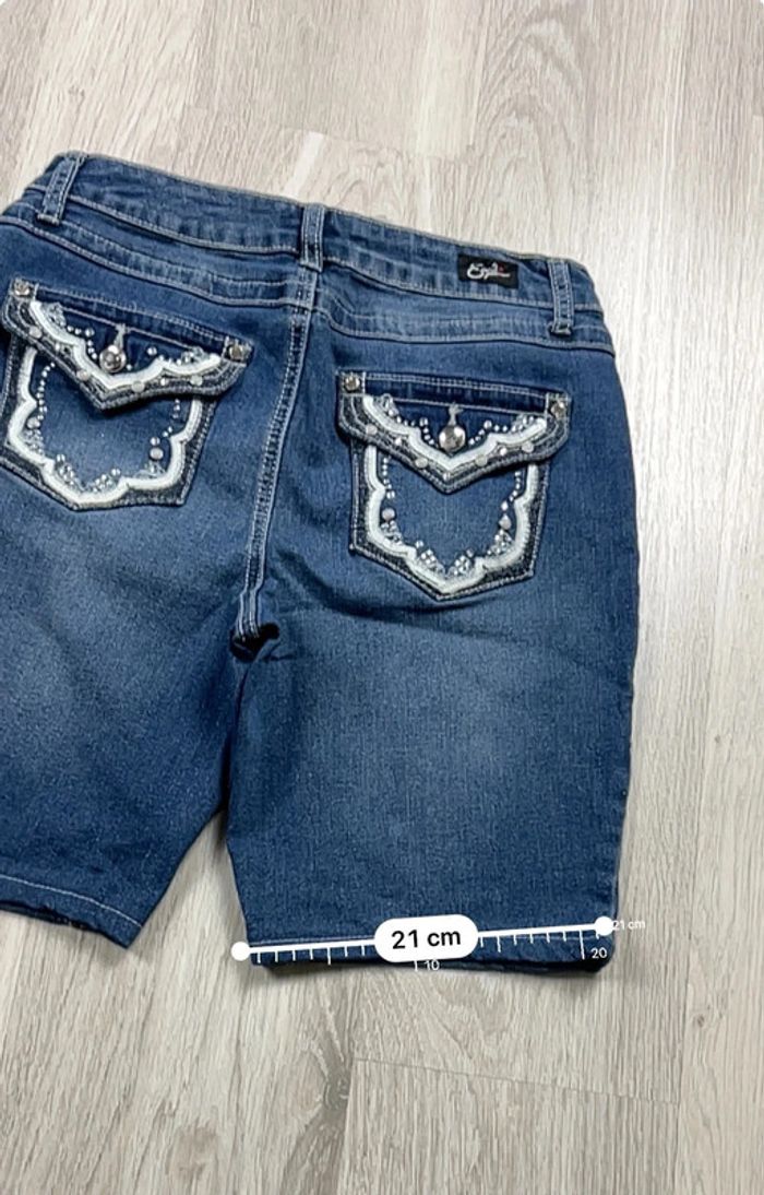 Short en jean vintage Femme Bleu motifs bijoux – Taille M - photo numéro 4