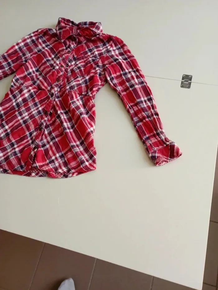 Chemise rayée à carreaux tissaia 12 ans rouge à pression - photo numéro 2