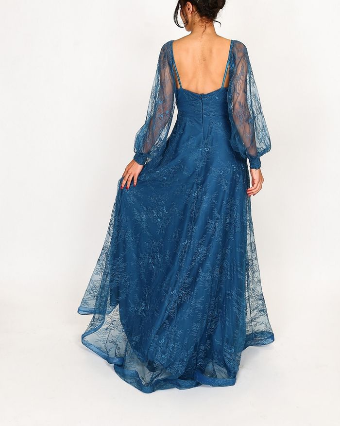 Robe cérémonie mariage bleu petrole en dentelle manche longue taille 38 - photo numéro 4