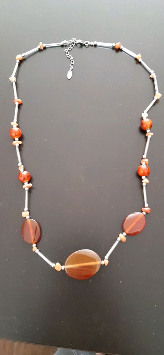 Collier perle brun/orange