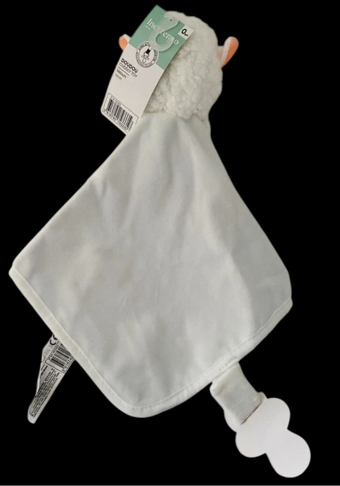 ❤️B3582 Doudou Mouton Agneau Mouchoir Blanc Bleu Extenso Attache Tétine AUCHAN - photo numéro 2