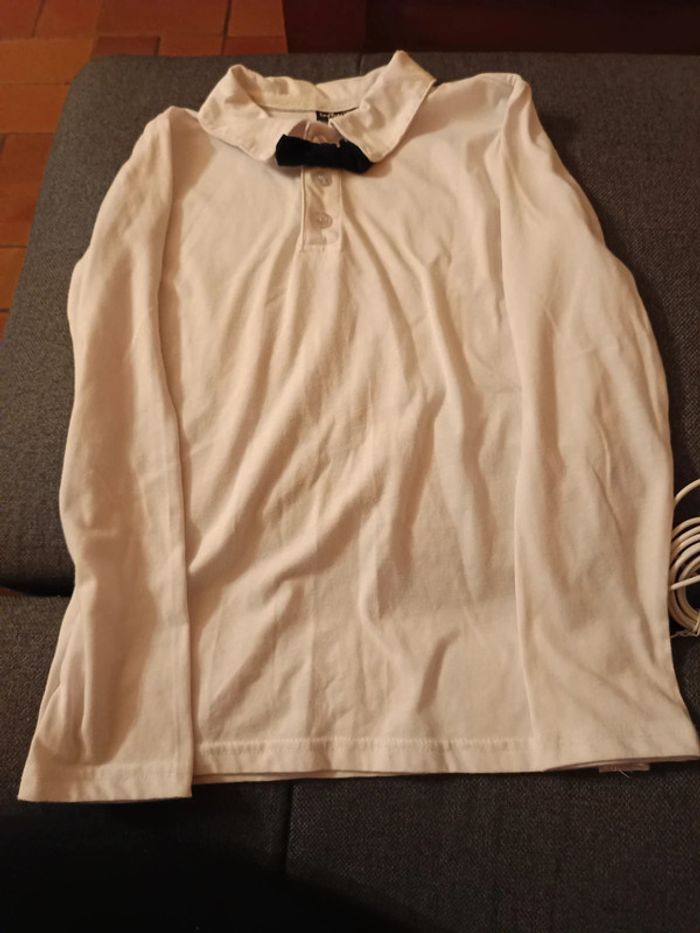 Polo blanc manche longue noeud papillon taille 10 ans - photo numéro 2