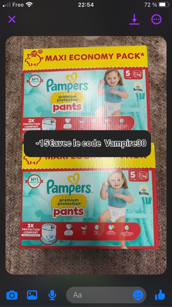 2 carton de couche Pampers taille 5